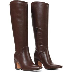 Women's Knee High Brown Boots Square Toe Chunky Heel Wide Calf Tall Zipper Boots